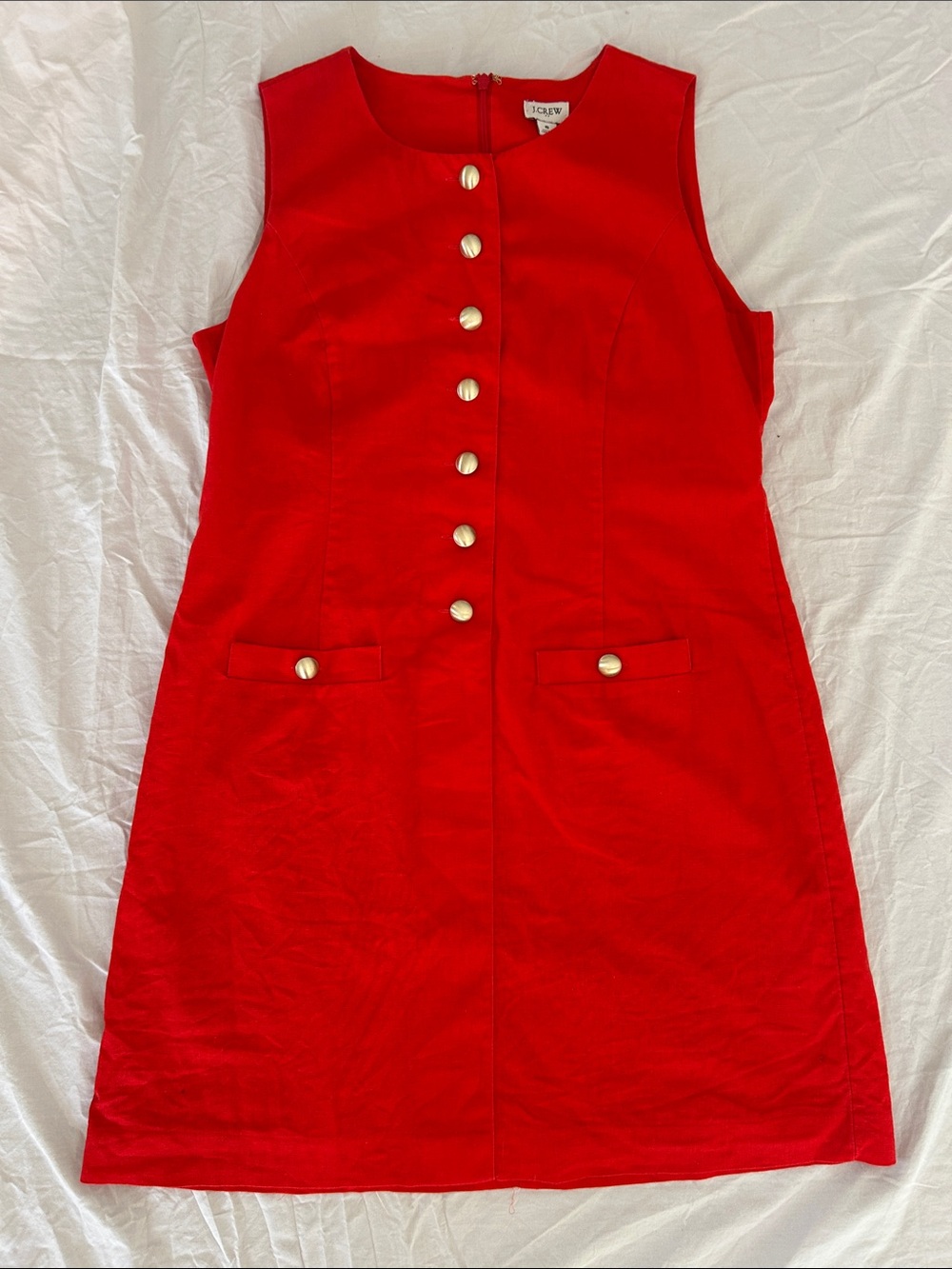 J. Crew Red Sleeveless Shift Dress with Gold Buttons